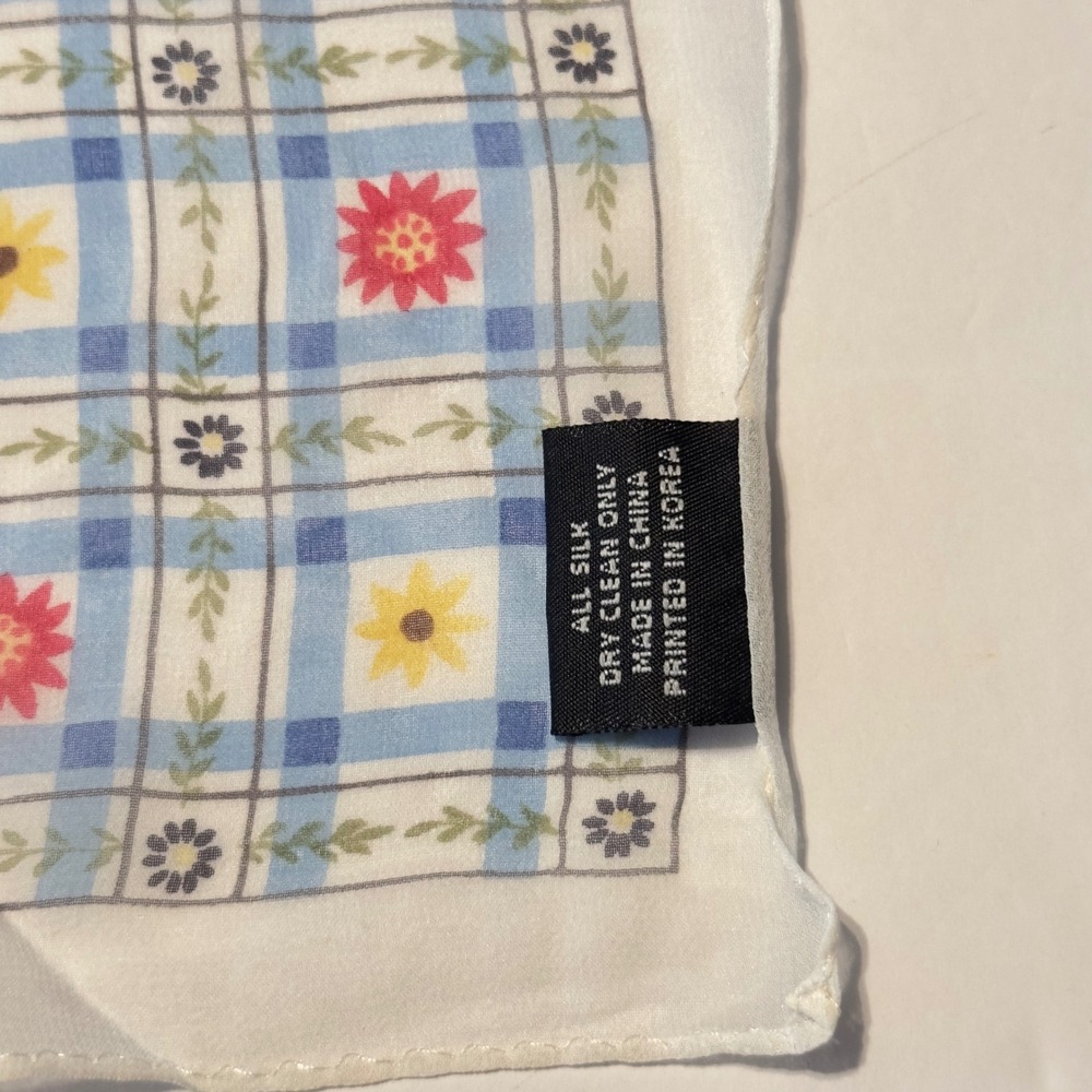 Cejon Accessories Blue Plaid Floral Silk Square Scarf Necktie Bandana Vintage - Picture 4 of 7